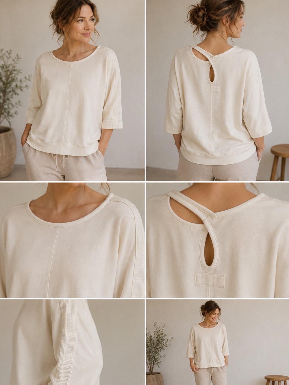 The Sweatshirt Project Cream Cutout Neck Sweatshirt Top Oversized